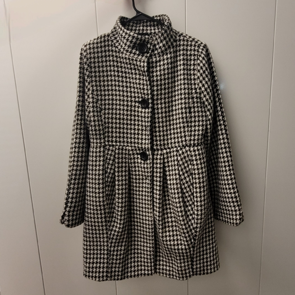 Bitten Sara Jessica Parker Coat Blk/Wht Plaid Peacoat Medium